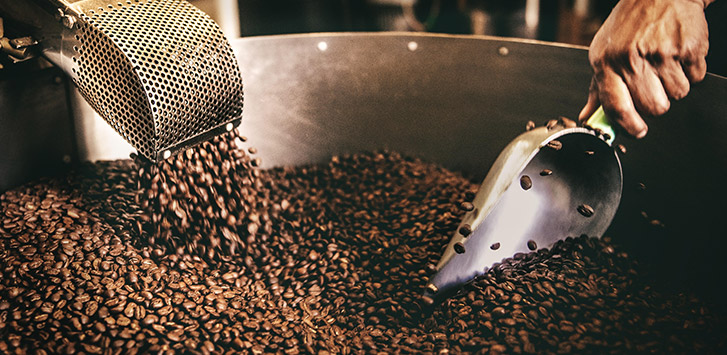 Coffee beans in a roaster