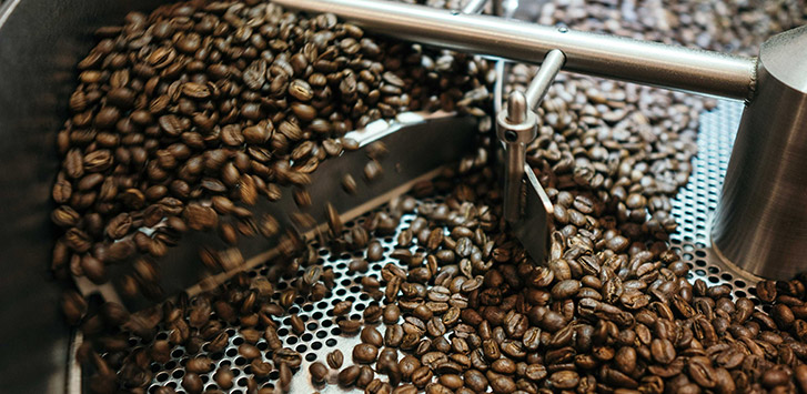 Coffee beans in a roaster
